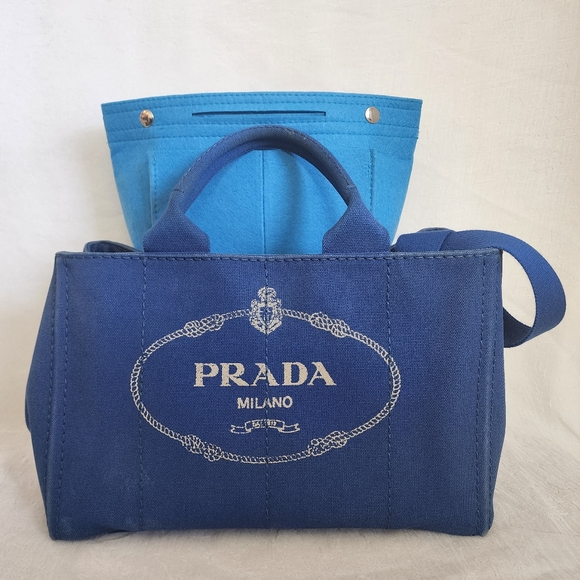 Auth Prada Canapa Blue Tote Bag - Picture 10 of 13